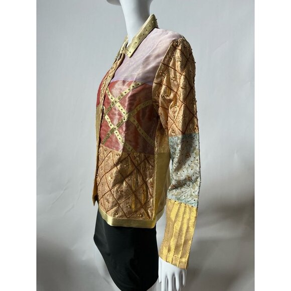 Seventh Avenue Womens Jacket Coat Multicolor Gold Patchwork Buttons Beaded M New - Picture 6 of 12
